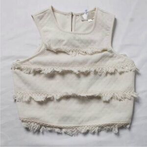 J.O.A. Elegant Cream Fitted Fringe Crop Tank Top Size Small
